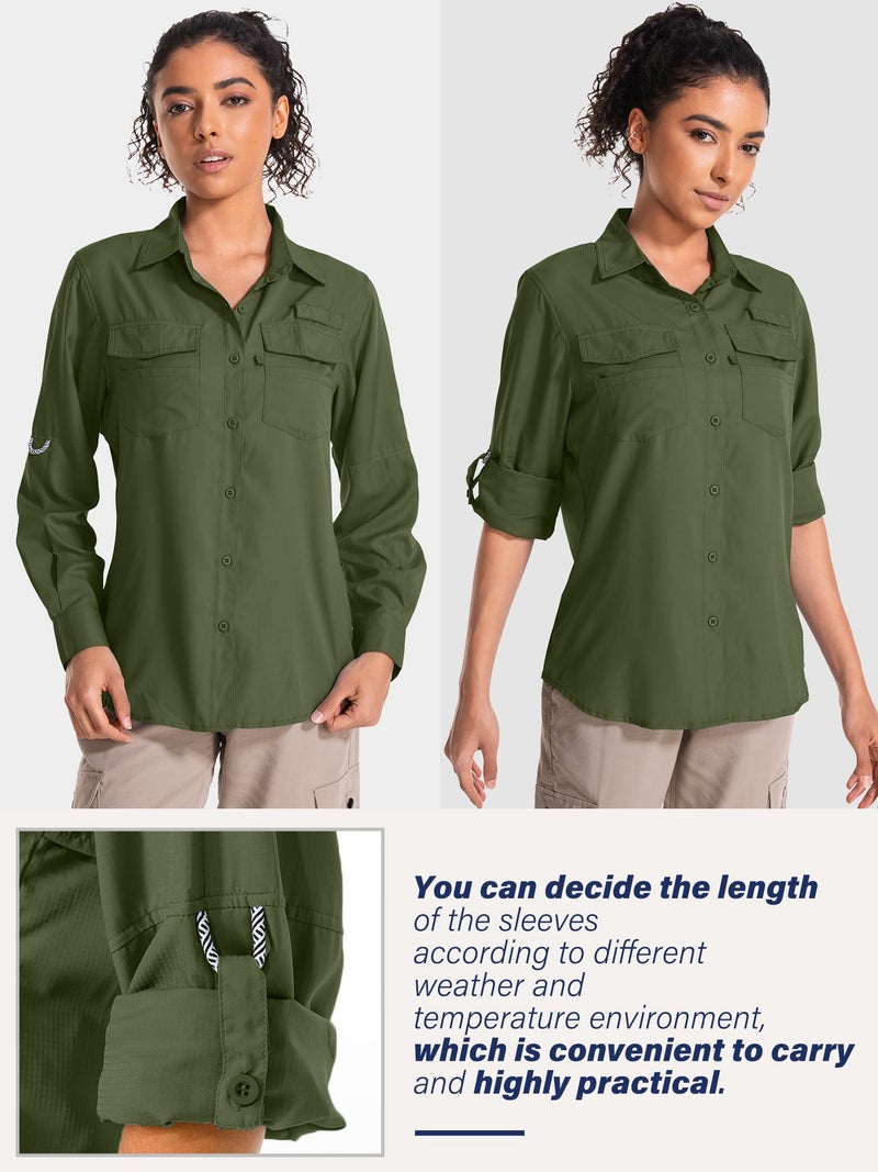 Toomett Safari Clothes for Women Sun Protection Quick Dry Lightweight Long Sleeve Travel Camp Hiking Outdoor Cool Shirts,F5026,Army Green,S - Image 2